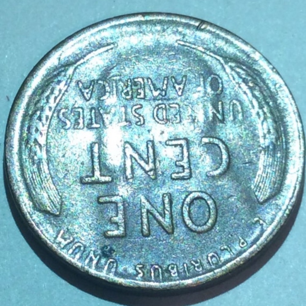 Rare Front Side Image Of Lincoln On Back Side-Massive Struck Through Error Penny